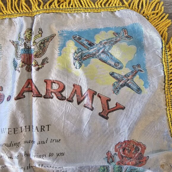 Vintage U.S. Army Camp McCoy WI Silk Satin Sweetheart Pillow Cover Fringe - Picture 6 of 10